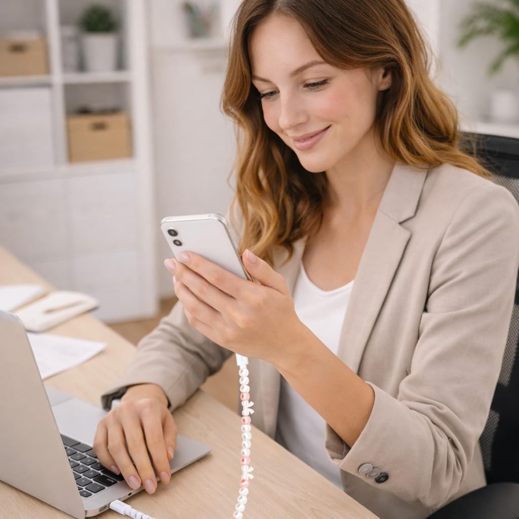 Cavo di ricarica per telefono con perline, con fiocco, da USB C a USB C, multi cavo di ricarica veloce, 90 cm, per smartphone (rosa)