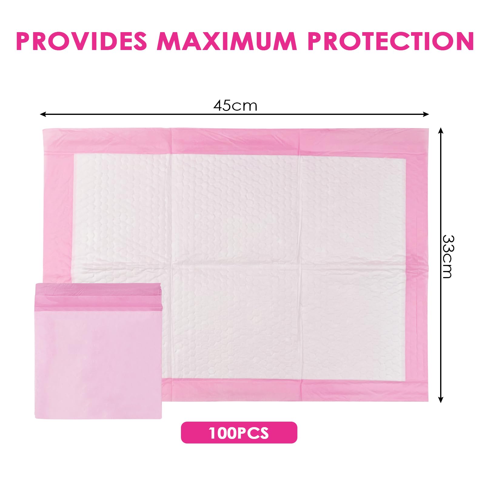 100 Pezzi 33 × 45 cm Traverse per Fasciatoi Monouso, Super Assorbente Traversine Neonato Fasciatoio, Getta e Getta Multiuso, Uscinetti per Cambio Incontinenza, Ultra Morbido, Impermeabile