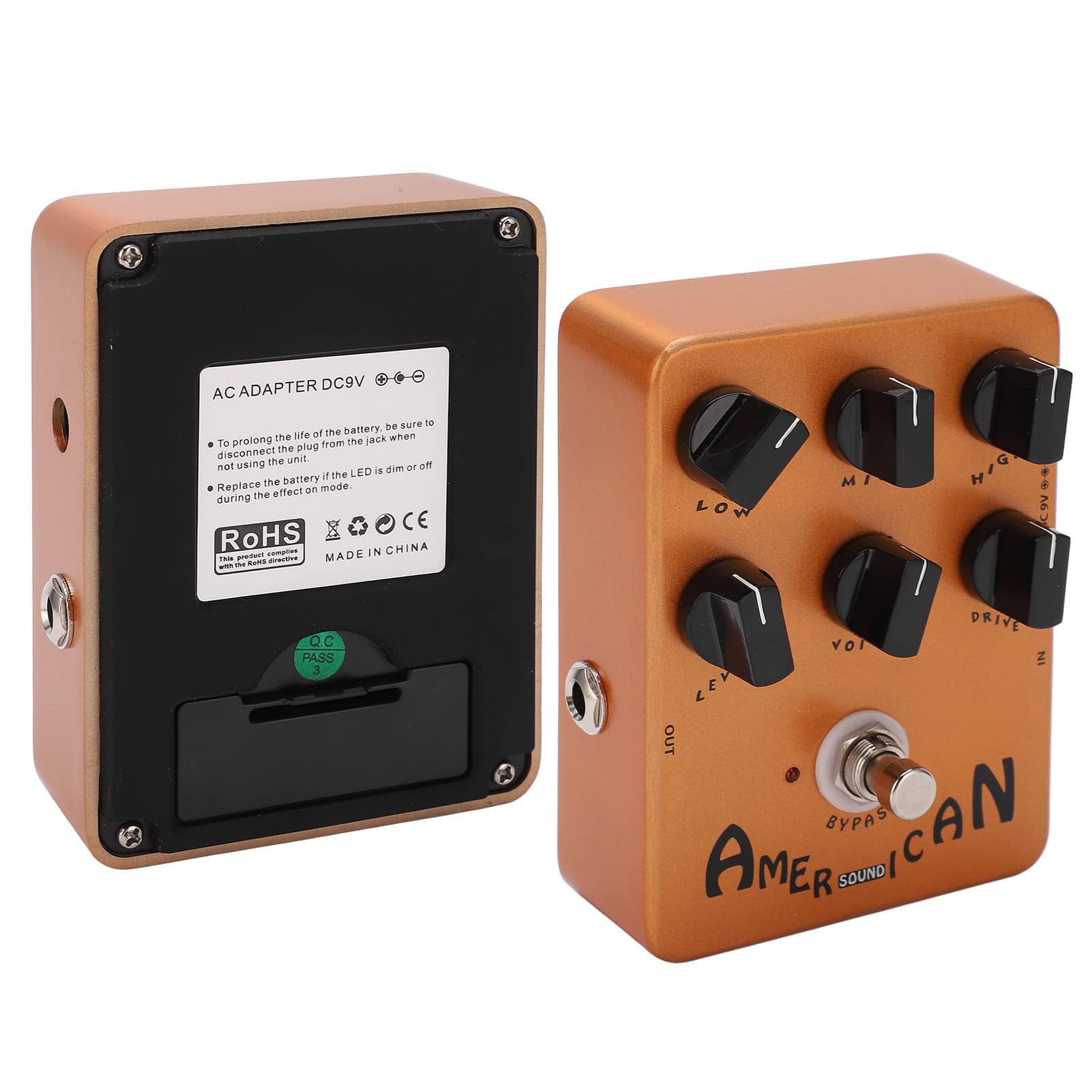 LiebeWH Pedal Simulador de Altavoz y Gabinete para Guitarra Eléctrica, Efectos de Amplificador con 6 Perillas Ajustables (Bajo, Medio, Alto, Nivel, Voz, Drive), Carcasa de Metal Dorada