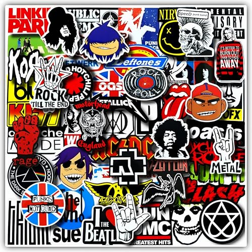 100 Pcs Rock Band Music Stickers – Durable and Waterproof Vinyl Stickers Featuring Iconic Bands |...