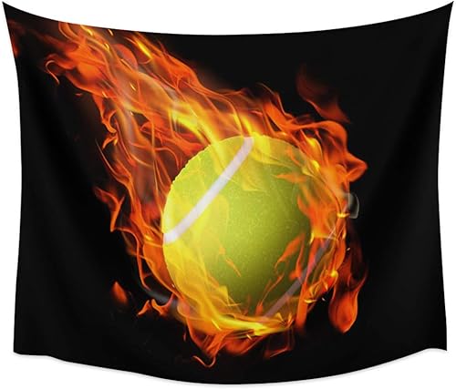 Miniatura 4 de Tapiz para colgar en la pared, diseño de pelota de tenis de llama, tapiz estético con temática deportiva, fondo negro, tapiz para dormitorio, sala