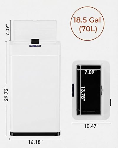 Miniatura 2 de TLSUNNY 18.5 Gallon Motion Sensor Trash Can,Touchless Automatic Garbage Can,Brushed Stainless Steel Smart Bin,with Bag Holder,Soft Close Lid,for