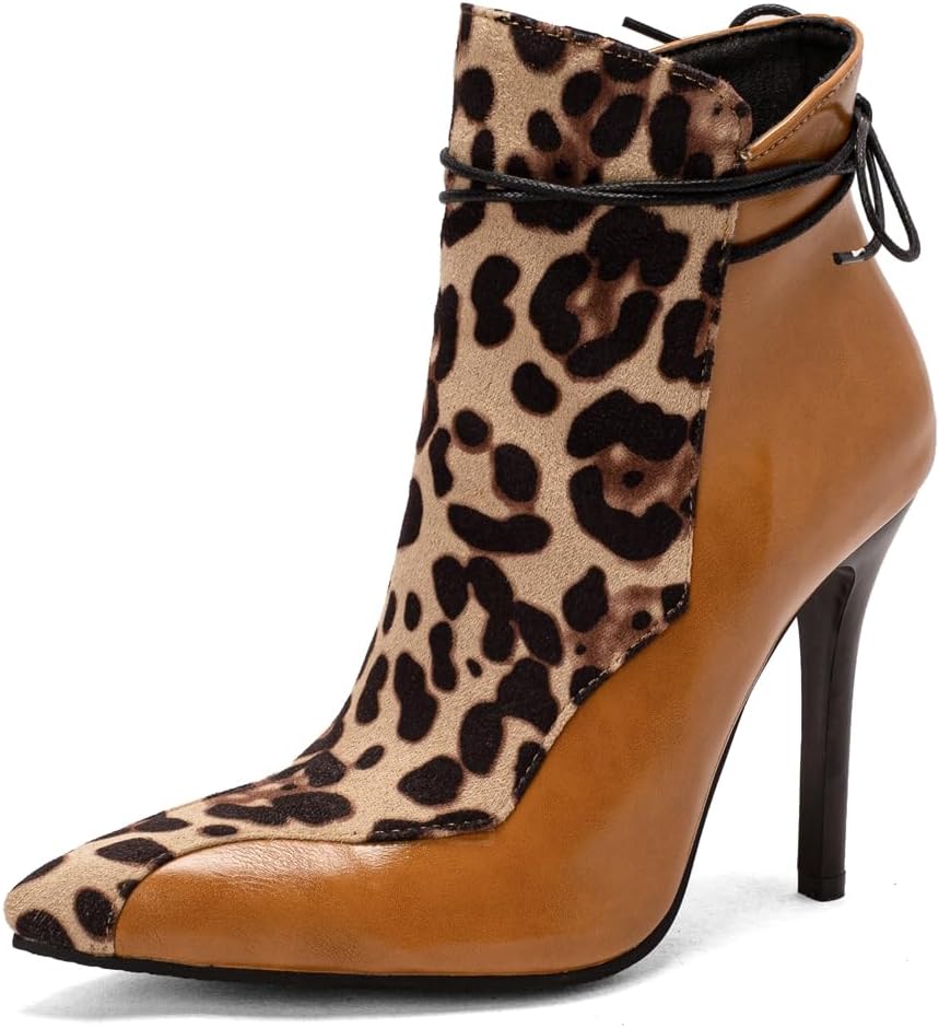 Women's Winter Dressy Ankle Boots Pointed Toe Lace Up Zip Stiletto High Heels Fall Elegant Short Booties