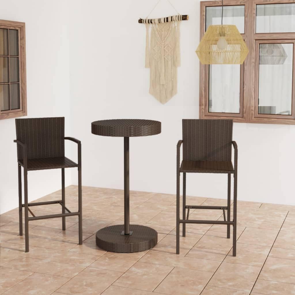 SKM 3 Piece Patio Bar Set Poly Rattan Brown-4768