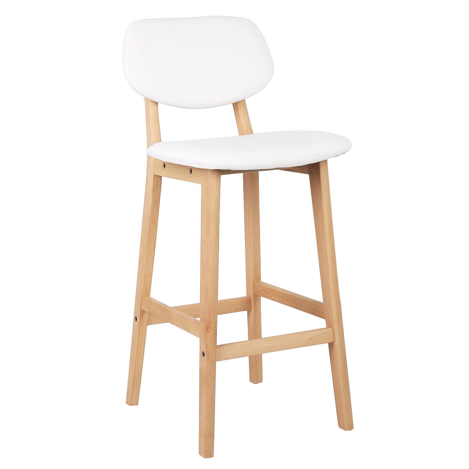 WOLTU Sgabelli bar Set di 2, Sedia Alta Cucina con Schienale e Poggiapiedi, Sgabello per Isola Cucina, Sala da Pranzo, Bistrot, Pelle Sintetica+Legno Massello, Bianco
