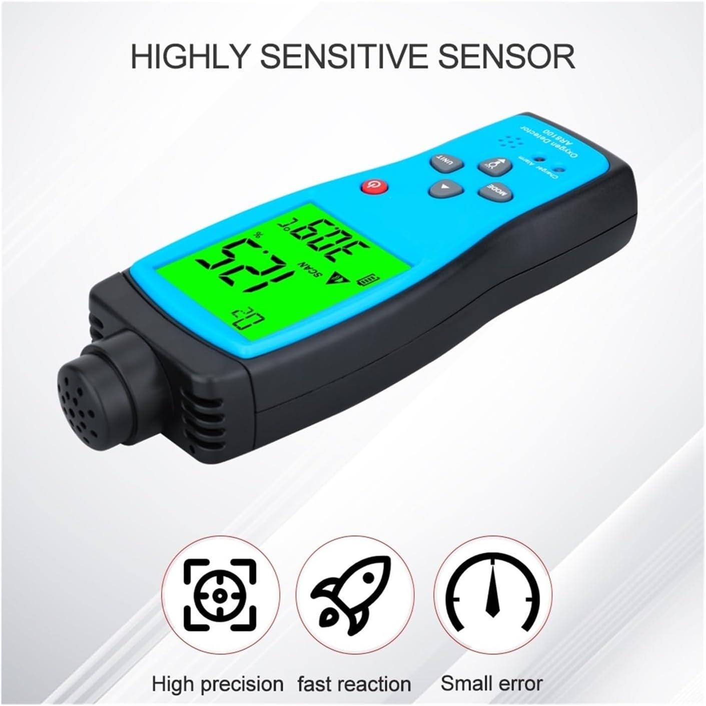 Gas Detector, Smart Sensor Digital Oxygen Meter O2 Gas Detector Sound Light Alarm Gas Monitor Air Quality Meter with Temperature LCD Display(AR8100)