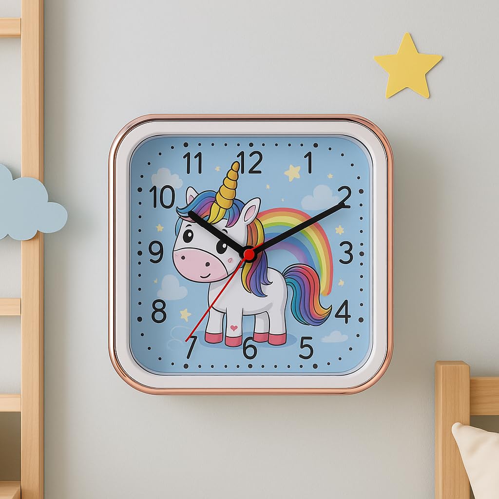 De'rons Analog Table Alarm Clock for Heavy Sleepers Alarm Clock for Study Table Funny Cute Unicorn Cartoon Poster Alarm Clock for Girls Kids Boys Bedroom 15 x 15 cm 3