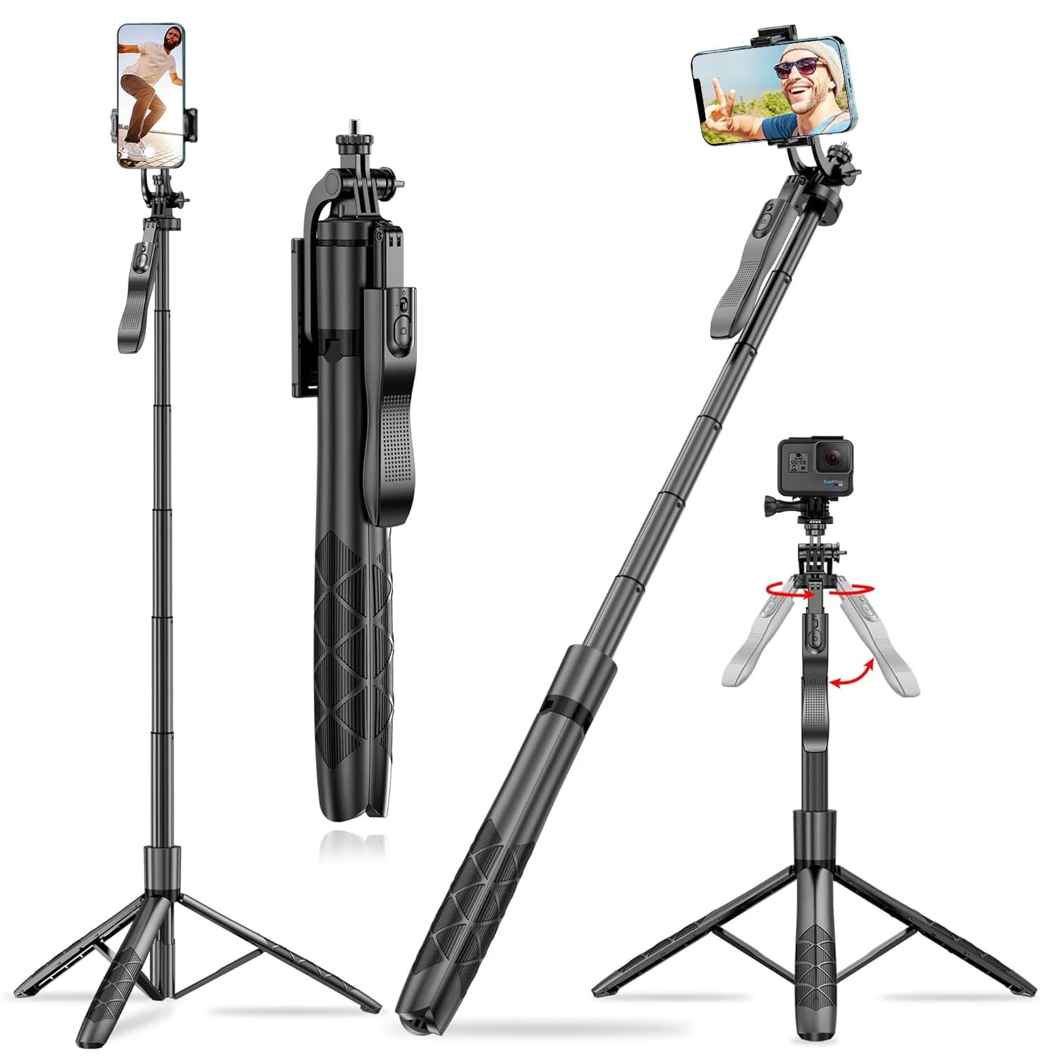 Kratos K6 Upgraded 61 Inch Long Selfie Stick, Balance Handle for Anti Shake Shooting, 6 Section Telescopic design fr Wide-Angle Photography, Selfie Stick with Tripod stand for Gopro,Camera & Ringlight-image-22