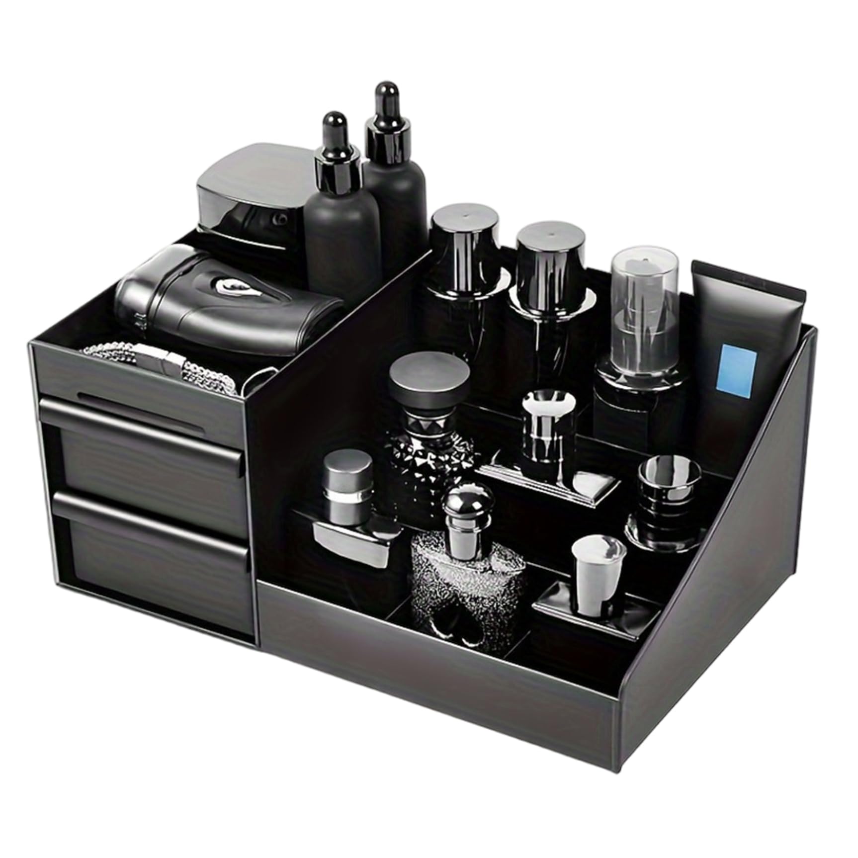 Bemonew Black Dresser Organizer Perfume Organizer, Plastic Dresser With Drawer, 3 Tier Perfume Display Stand, Retro Cologne Rack For Or Bedroom