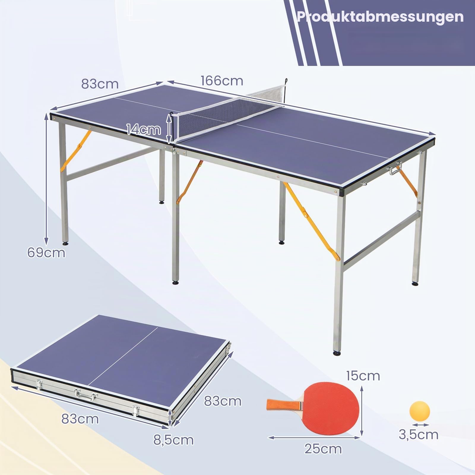 LIFEZEAL Ping Pong Table, Mini Tischtennisplatte aus Metall, Ping Pong Tisch mit Netz, Bälle, Schläger, Faltbare Tischtennistisch für Tischtennissport 180 x 90 x 76 cm
