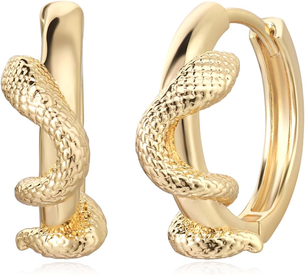 MYEARS Women Earrings Gold Huggie Hoop 14K Gold Plated Small Simple Hypoallergenic Everyday Jewelry - Sanke/Fox/Scorpion/Bird/Fishtail