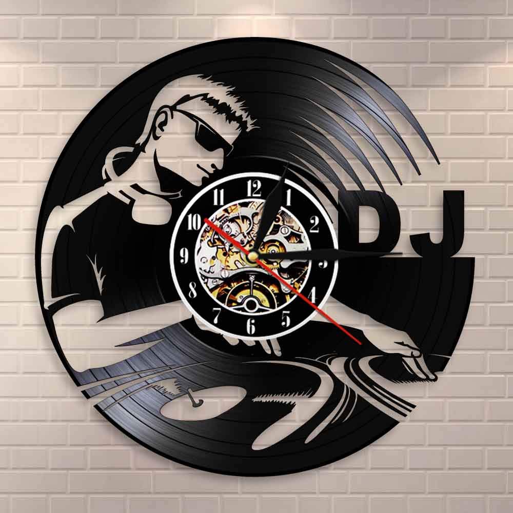 Dj Giradischi Orologio da parete Hip Hop Night Club Music Club Wall Art Orologio da parete vintage con disco in vinile Amante della musica Regali per il fidanzato Dj Dia 30cm 7 colori Orologio da pa