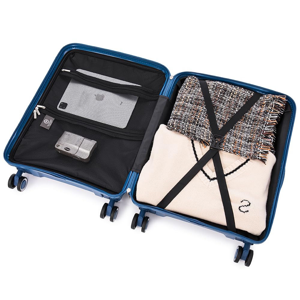 1990s Maleta Mediana expandible Polipropileno 65cm para 23kg (79L)| Maleta semirigida Extensible con 4 Ruedas Giratorias y Candado Incrustada (AzulMarino)