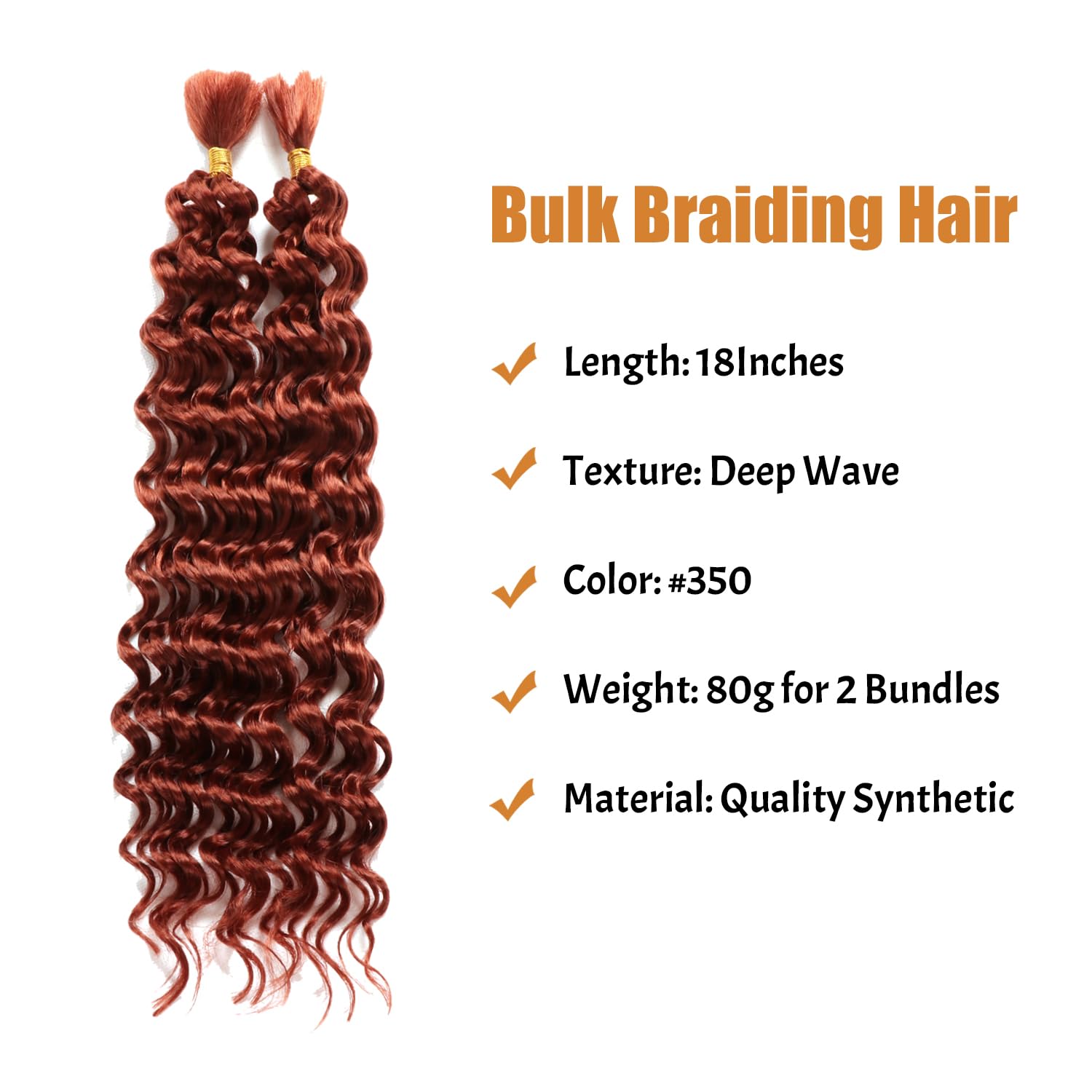 Curly Braiding Hair for Boho Braids 2 Bundles 100g Synthetic Deep Wave Bulk No Weft Wet and Wavy Crochet Hair for Women Knotless Braids Hair Extensions (350# - Image 2