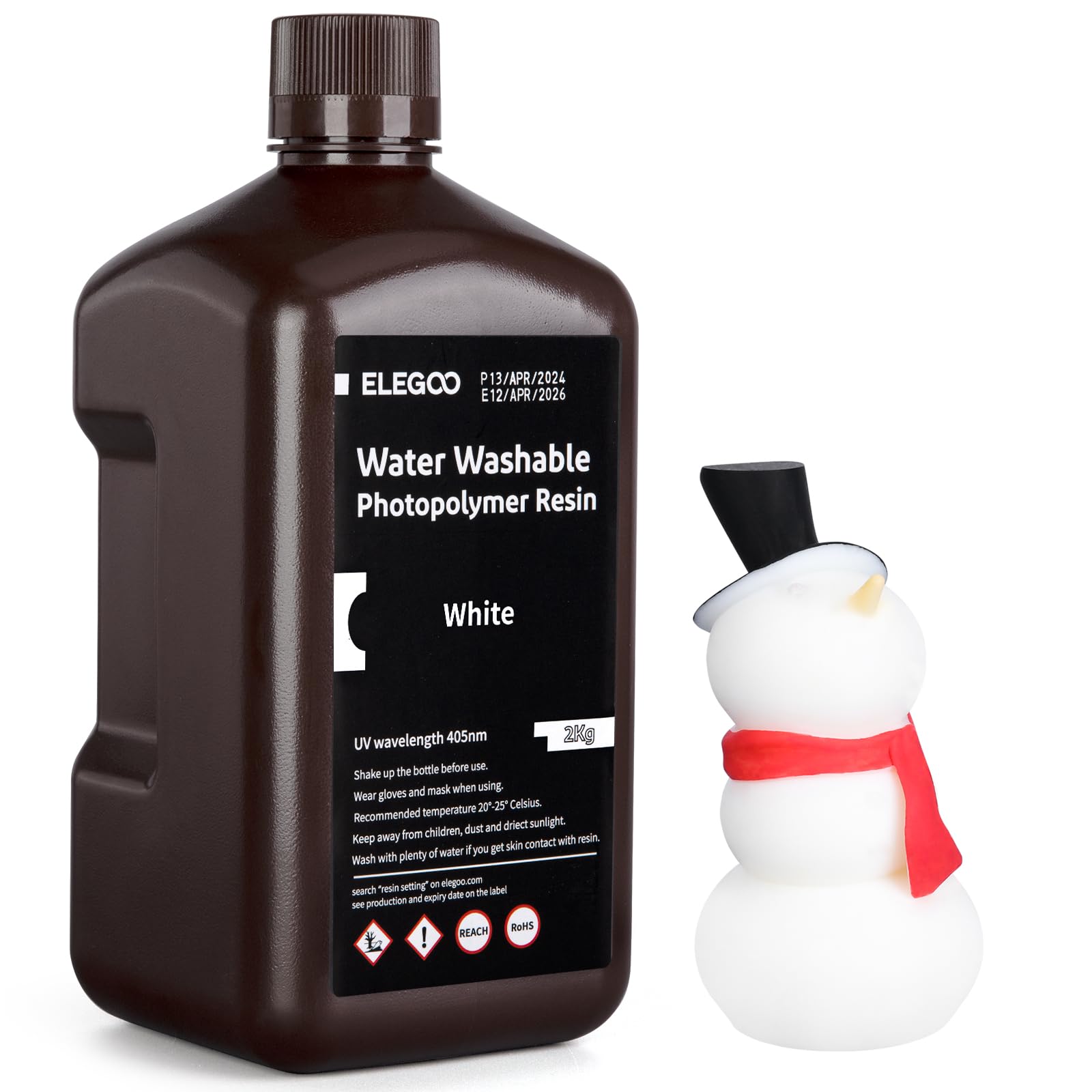 ELEGOO Stampante 3D Lavabile in Acqua Resina LCD Resina Fotopolimerizzante UV 405nm Resina Fotopolimerica per Stampa 3D LCD 2000Gram Bianca