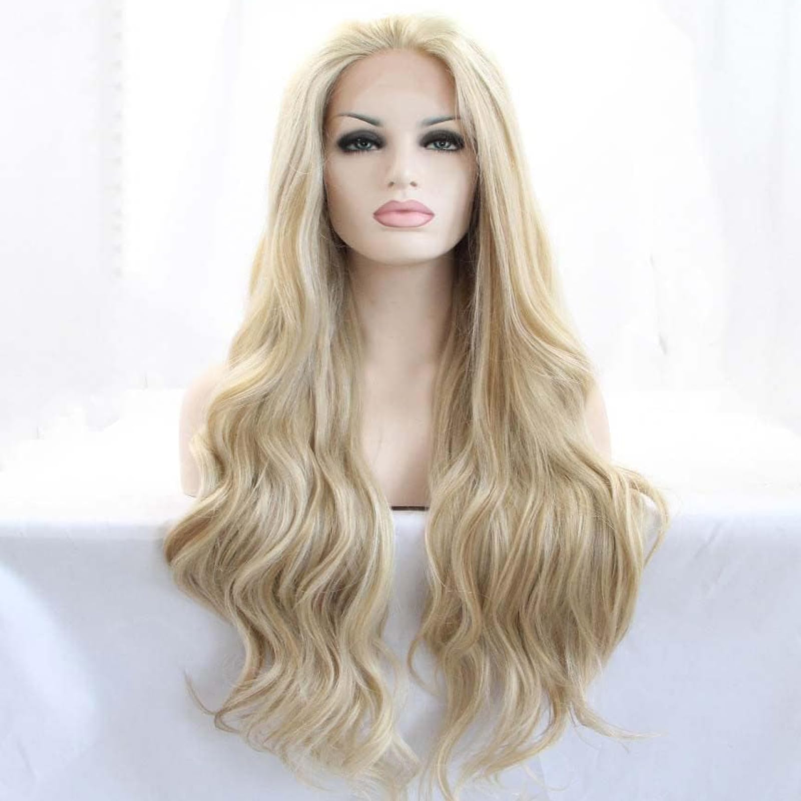 Highlight Blonde Lace Front Wigs for Women Drag Real Hair Curly Wig Long Body Wave Heat Resistant Afro Wig Synthetic 26 Inch Lace Front Glueless Lace Wigs Drag Queen Cosplay Daily Wear - Image 2
