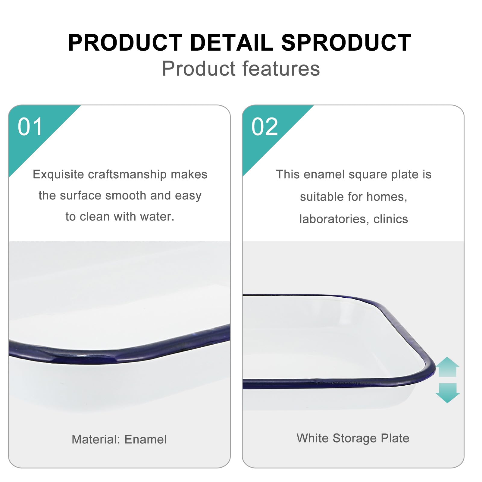 NUOBESTY Vassoio da Laboratorio Quadrato Smaltato Bianco 30X40 CM Piatto Portaoggetti Sterilizzato per Utensili Sperimentali Uso Clinico Scuola Casa