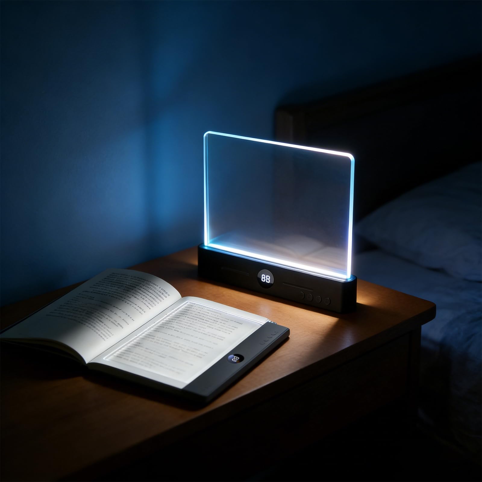 Transparente flache LED-Leselampe, wiederaufladbar, klar, Flachbild-Leselampe mit 3 Farbtemperaturen, dimmbar und Timer, volle Seitenbeleuchtung zum Lesen vor dem Schlafengehen, USB-C-Laden