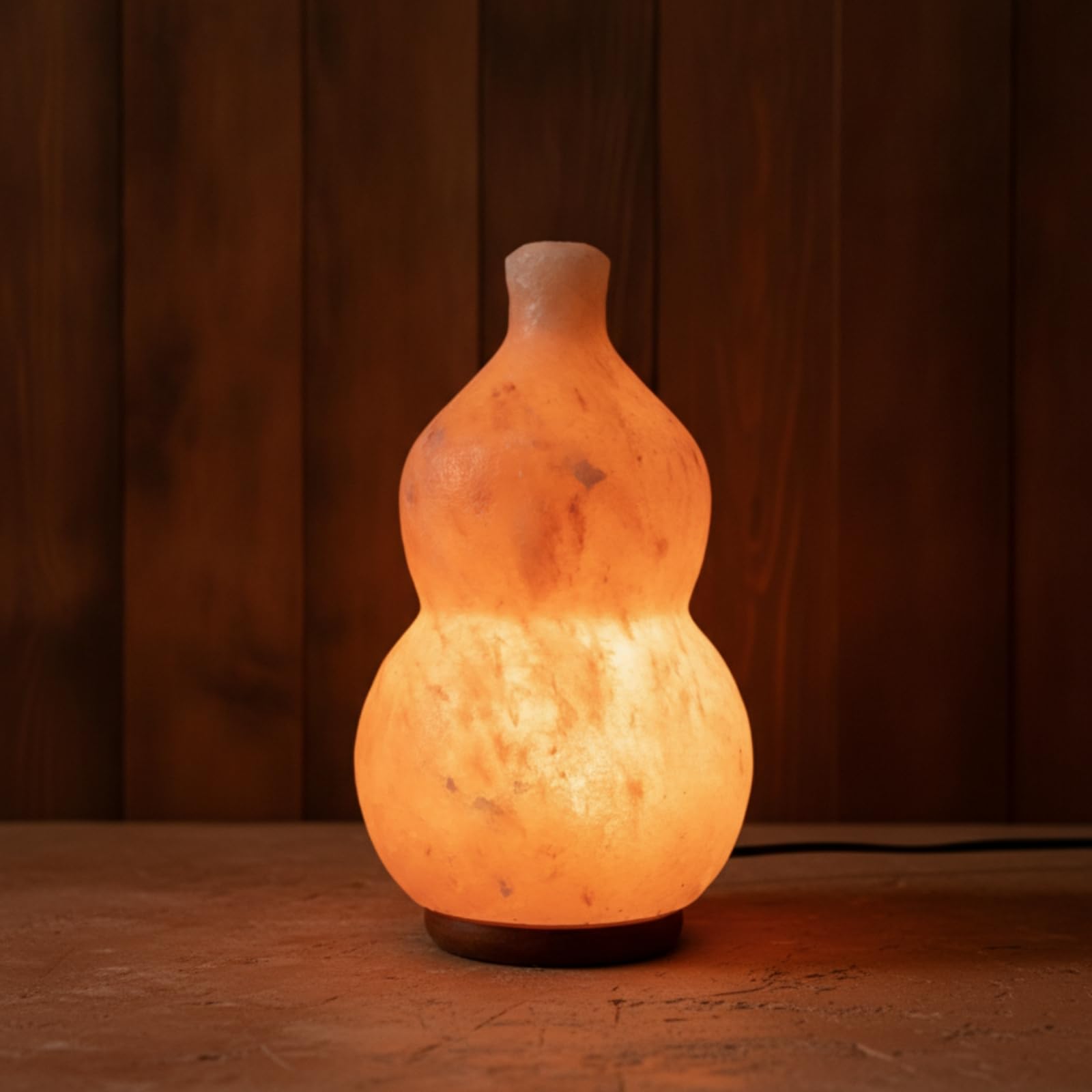 Lampe de Sel de l'Himalaya Lampe de Table Veilleuse Lampe Décorative Corps Taillé en Gourd sur Base Stable avec Variateur Intégré 15W pour Luminosité, Environ 12 24cm