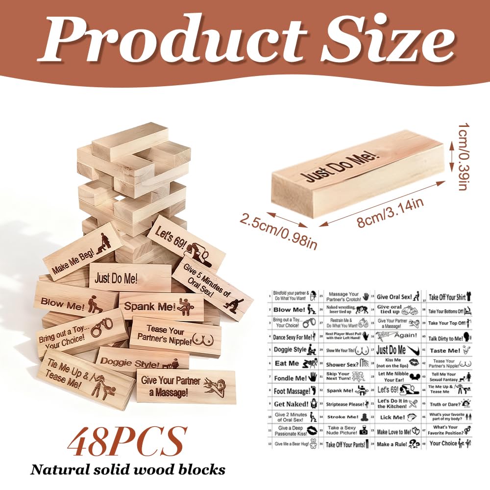 TGKYK Wooden Tower Game Adults, 48 Pieces Lust Tower Blocks - Image 2
