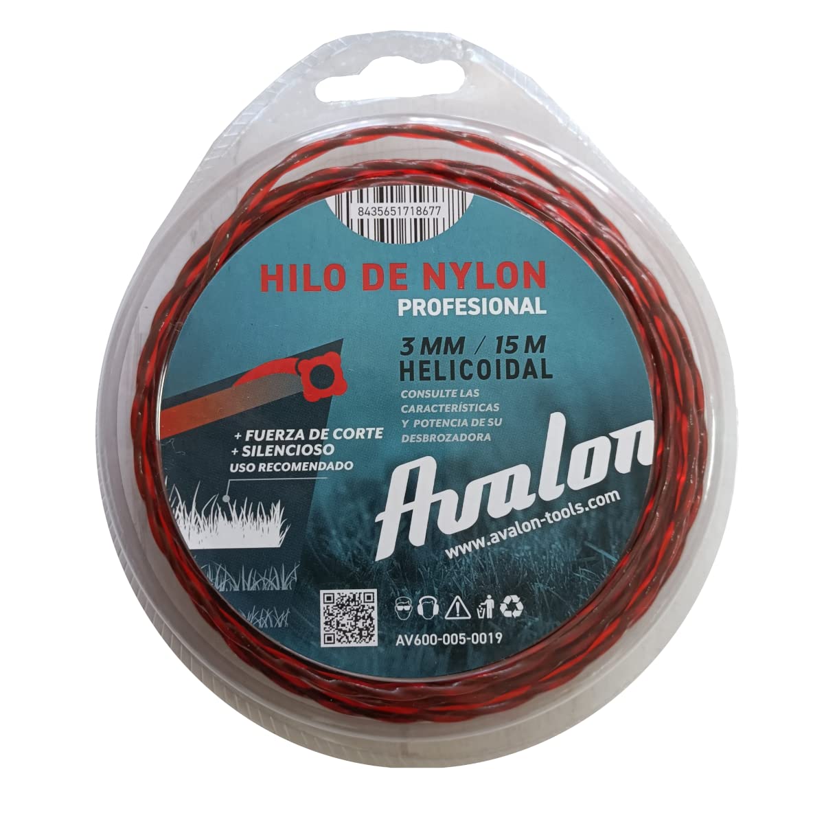 Avalon - Hilo Reforzado de Nylon Universal para Desbrozadora y Cortacesped (3 mm x 15 m) -Hilo de desbrozadora Reforzado DualPower para maleza