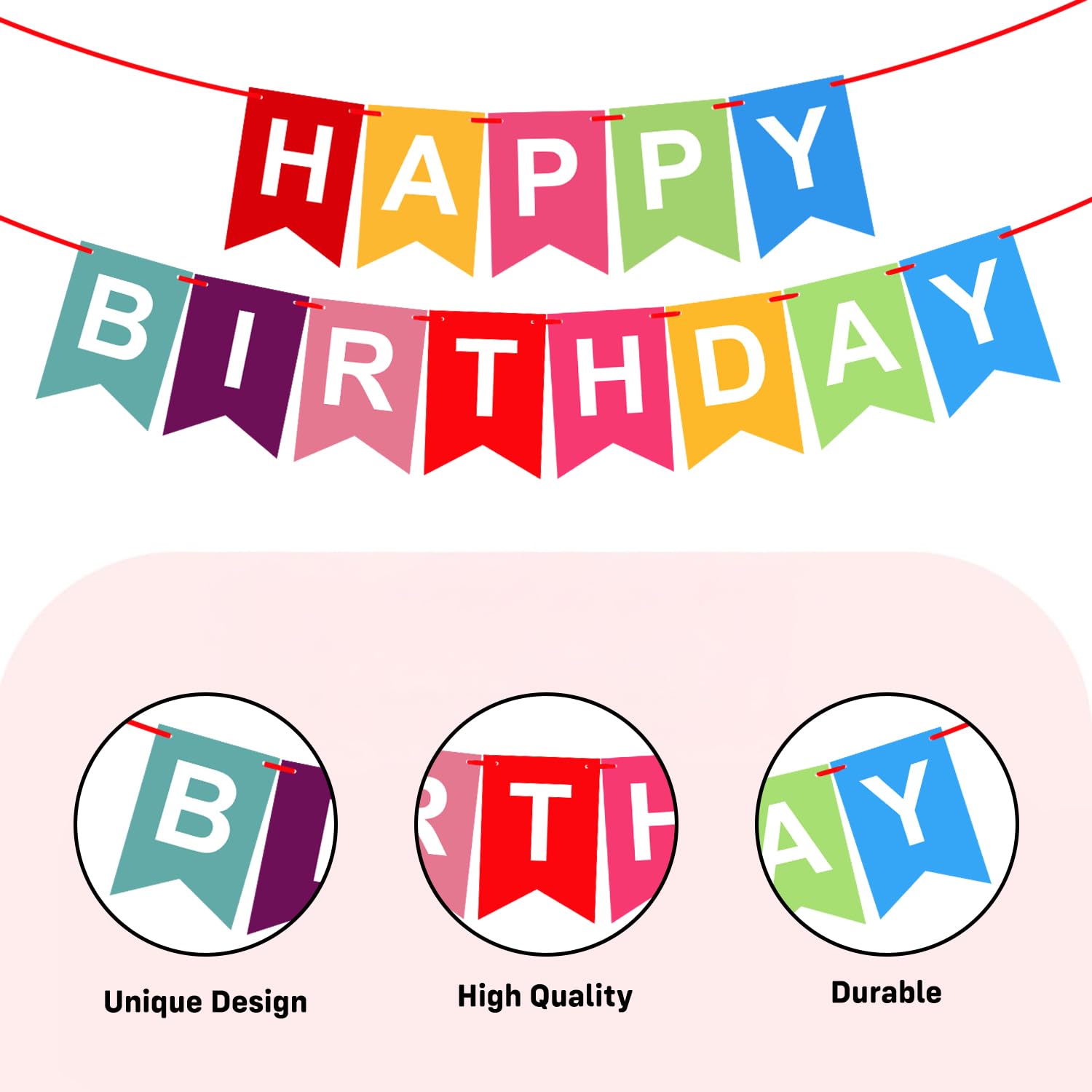 Party Propz Happy Birthday Banner β Set of 2 Birthday Decor Banners, Rainbow Pennant Banner, Multicolor birthday bunting, Paper Decoration (Cardstock) 1