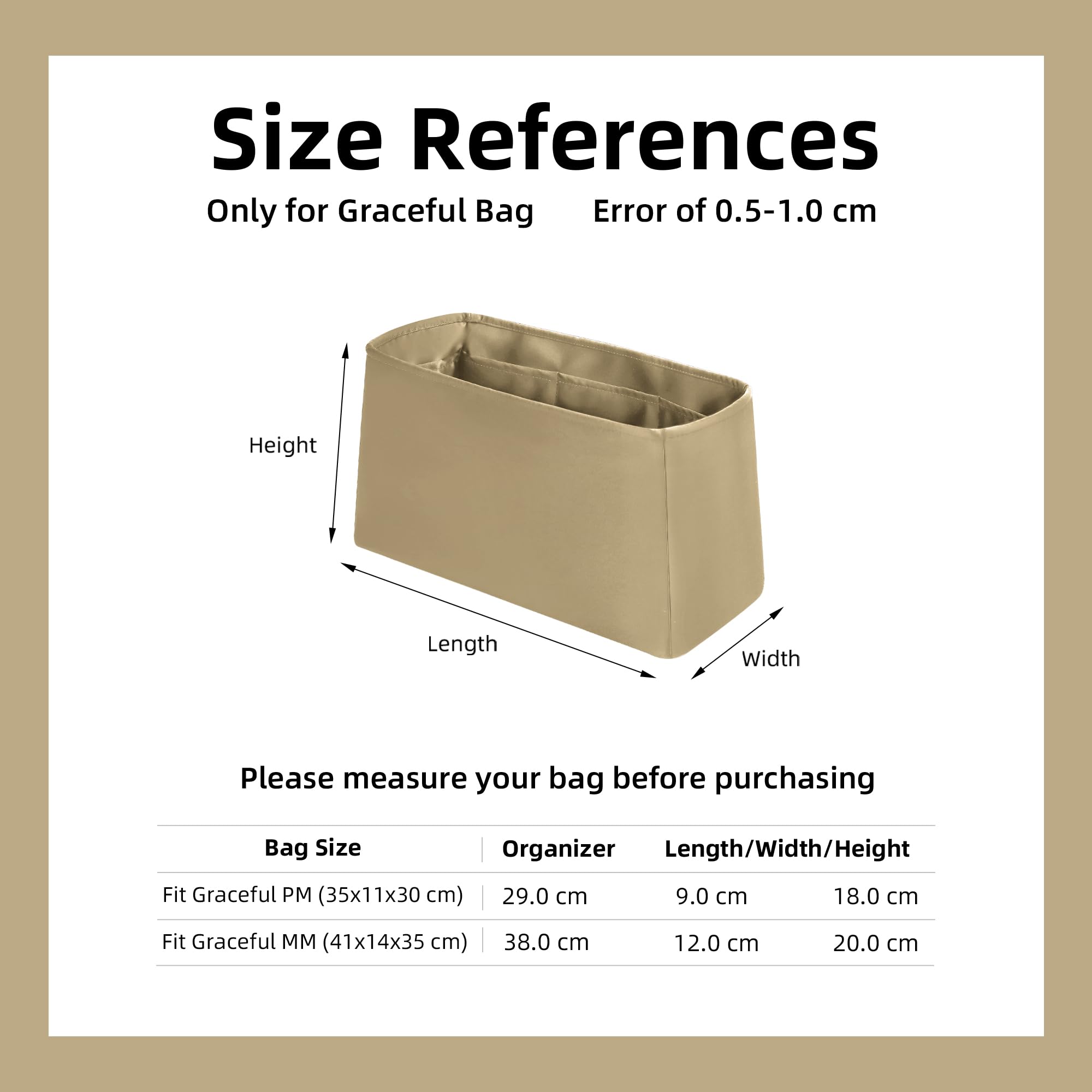 DGAZ Inserto Organizador para Bolso Graceful PM, Satén Interior, Trench