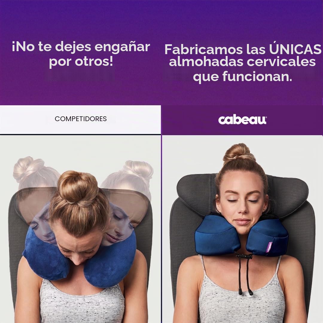 Cabeau Evolution S3 Travel Pillow - Correas para asiento de avión - Ensures Your Head Won't Fall Forward - Relax with Plush Memory Foam - Quick-Dry Fabric Keeps You Cool and Dry (Indigo).., Jet negro,
