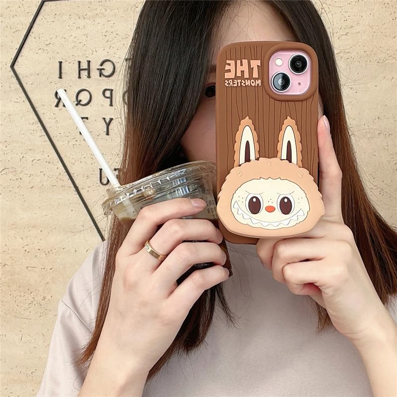 Image of COVERLY for iPhone 15 3D The Monster Mirror Cartoon Stand Case,Premium Silicone Case Full Protective Cute Bear Love with Phone Holder Cool Makeup Mirror Cute Kawaii Aesthetic Cover for Apple iPhone 15