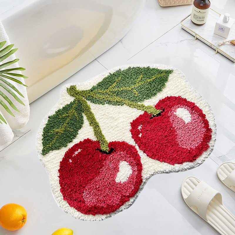 UKELER Cute Cherry Bathroom Rug for Kids Non Slip Absorbent Bath Mat Washable Shaggy Bedroom Decor Plush Bath