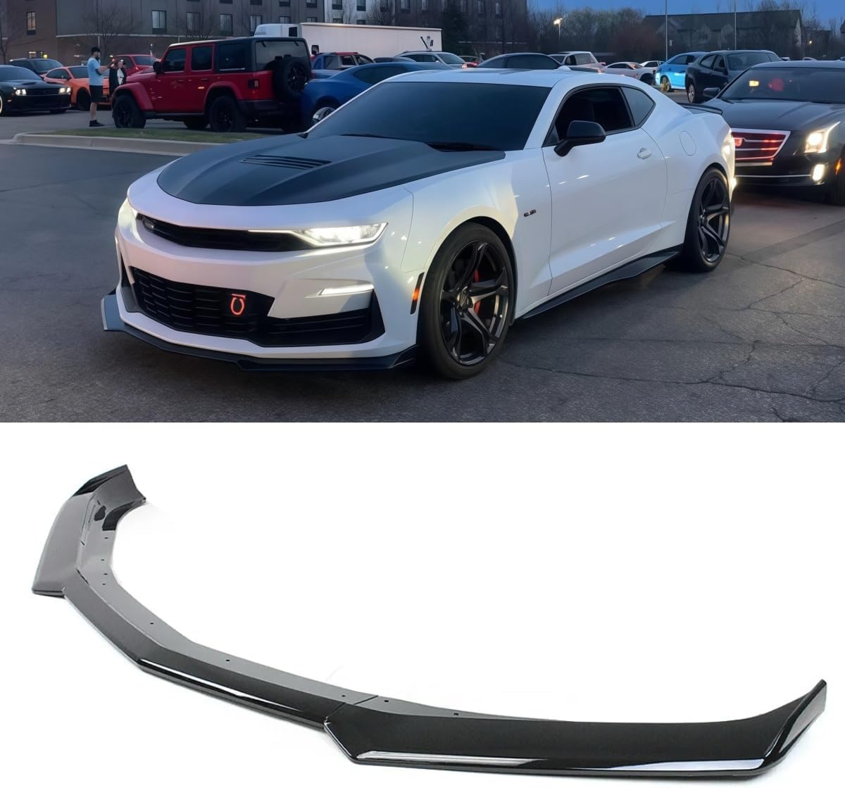 Front Lip Compatible with 2016-2024 Chevrolet Camaro LT/LS/RS/SS, Glossy Black Bumper Air Dam Lower Chin Spoiler Splitter Fit for 16-24, Protection Body Kit