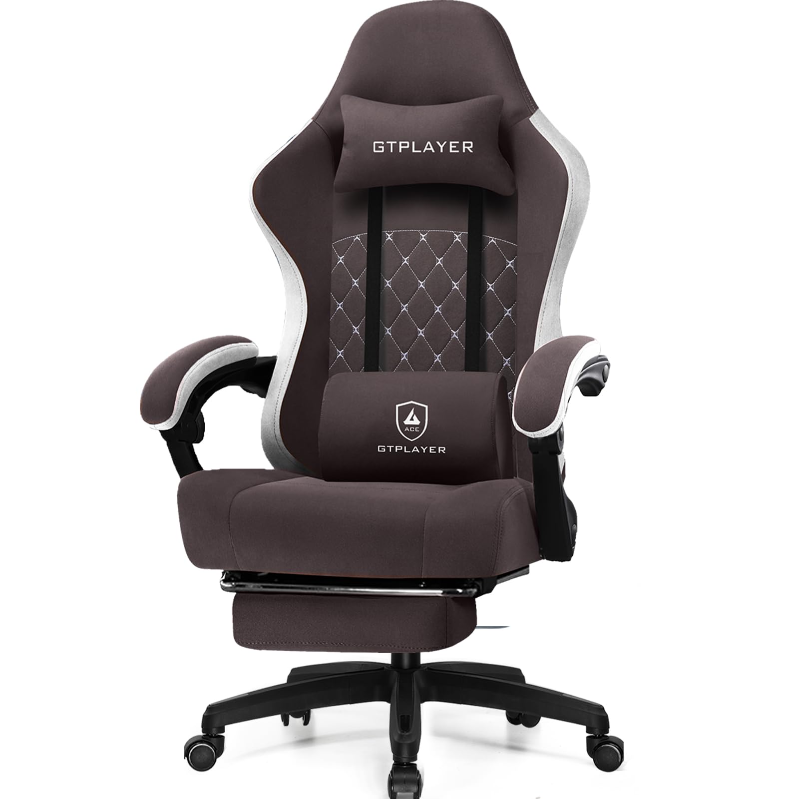 GTPLAYER Fabric Gaming Chair with Footrest, Ergonomic Computer Desk Chair with Pocket Spring Cushion Home Office High Back Support Lumbar Support Heavy Duty Wide