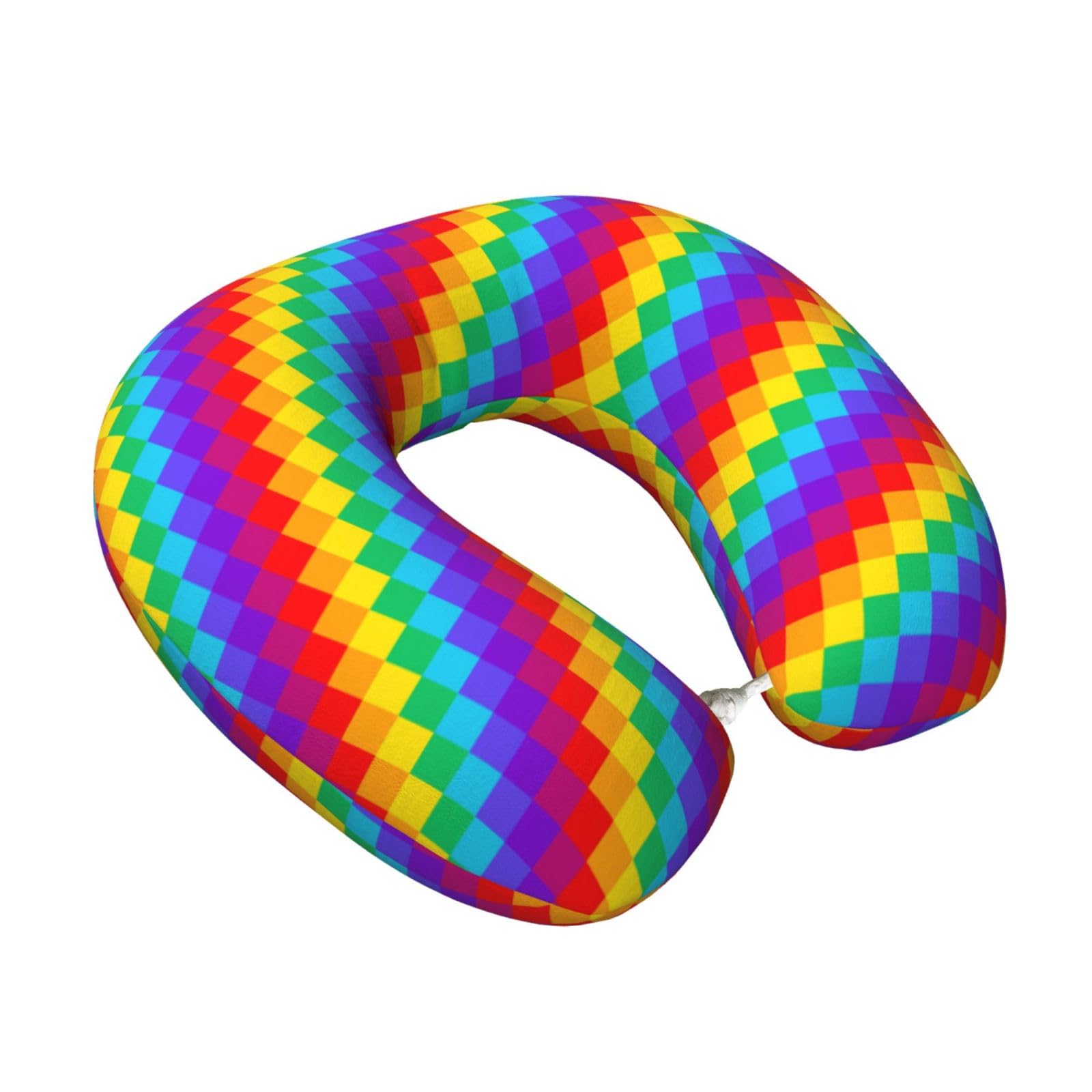 LKYMOH Rainbow Plaid Pattern, Travel Neck Pillow U-Shaped Memory Neck Support Soft Comfortable With Washable Cover For Airplane Car Traveling and Office