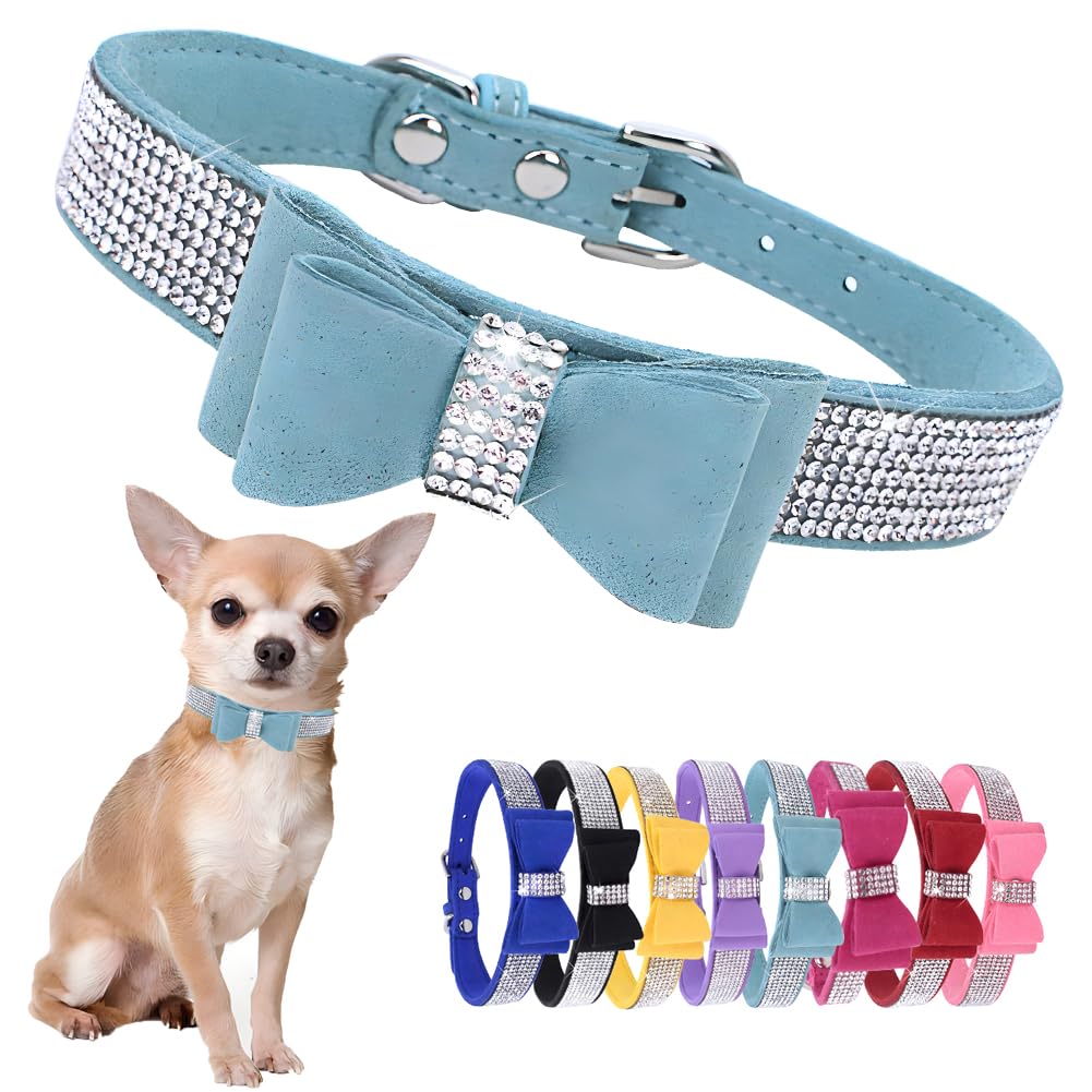 Collier strass chien Hotlion bleu nœud papillon pour petit chien mâle femelle