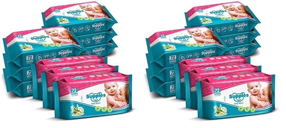Image of Amazon Brand - Supples Baby Wet Wipes With Aloe Vera And Vitamin E - 72 Wipes /Pack (Pack Of 18)