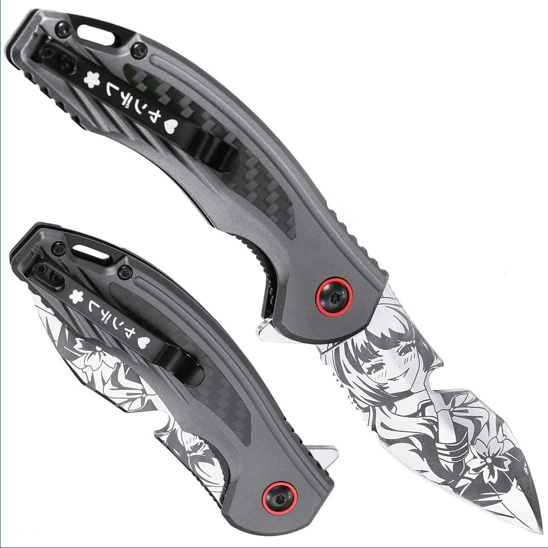 Pocket Waifu Yandere Heart Cut Folding Knife Mirror Finish
