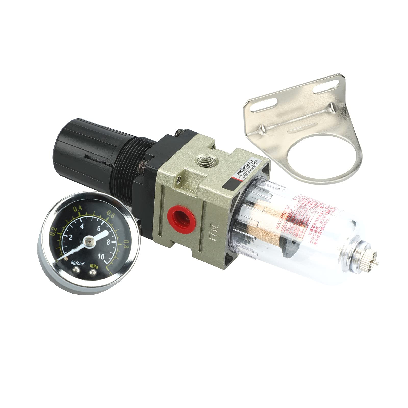 Filtro Aria Compressa Riduttore Pressione Aria Compressa 1/4" Con Filtro Separatore Acqua - Manometro E Attacchi Rapidi Regolatore Pressione 1/4 Bspp - Foto 5