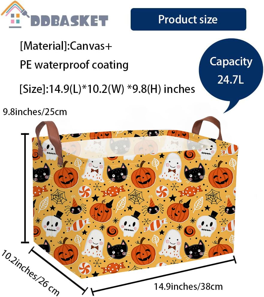 Image of Rectangle Kids Baskets Halloween Basket Candy Storage Bin for Room Decor Gift Basket(Candy Halloween)
