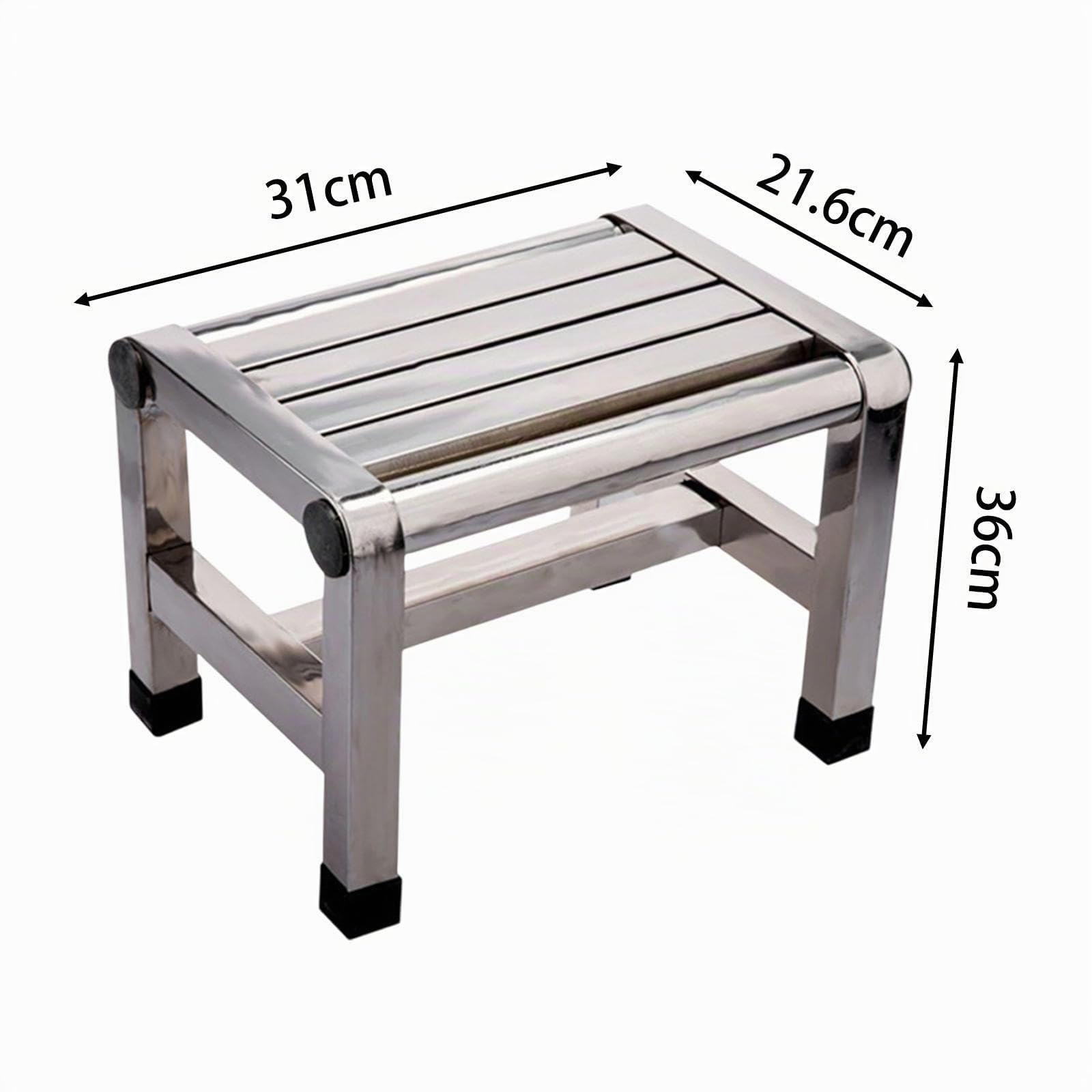 Sgabello da Doccia con Poggiapiedi in Acciaio Inox, Sgabello da Bagno per Soggiorno, Comodino, Cucina, 31 Cm x 21.6 Cm x 36 Cm