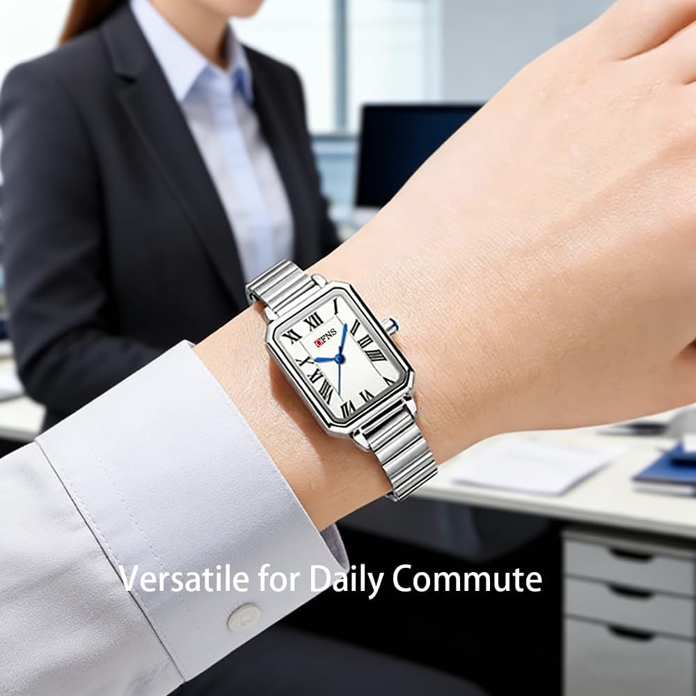 Women‘s Retro Square Watch - Easy Adjust Stainless Steel Band, 3ATM Waterproof, Roman Numeral Dial, Vintage Quartz Wristwatch