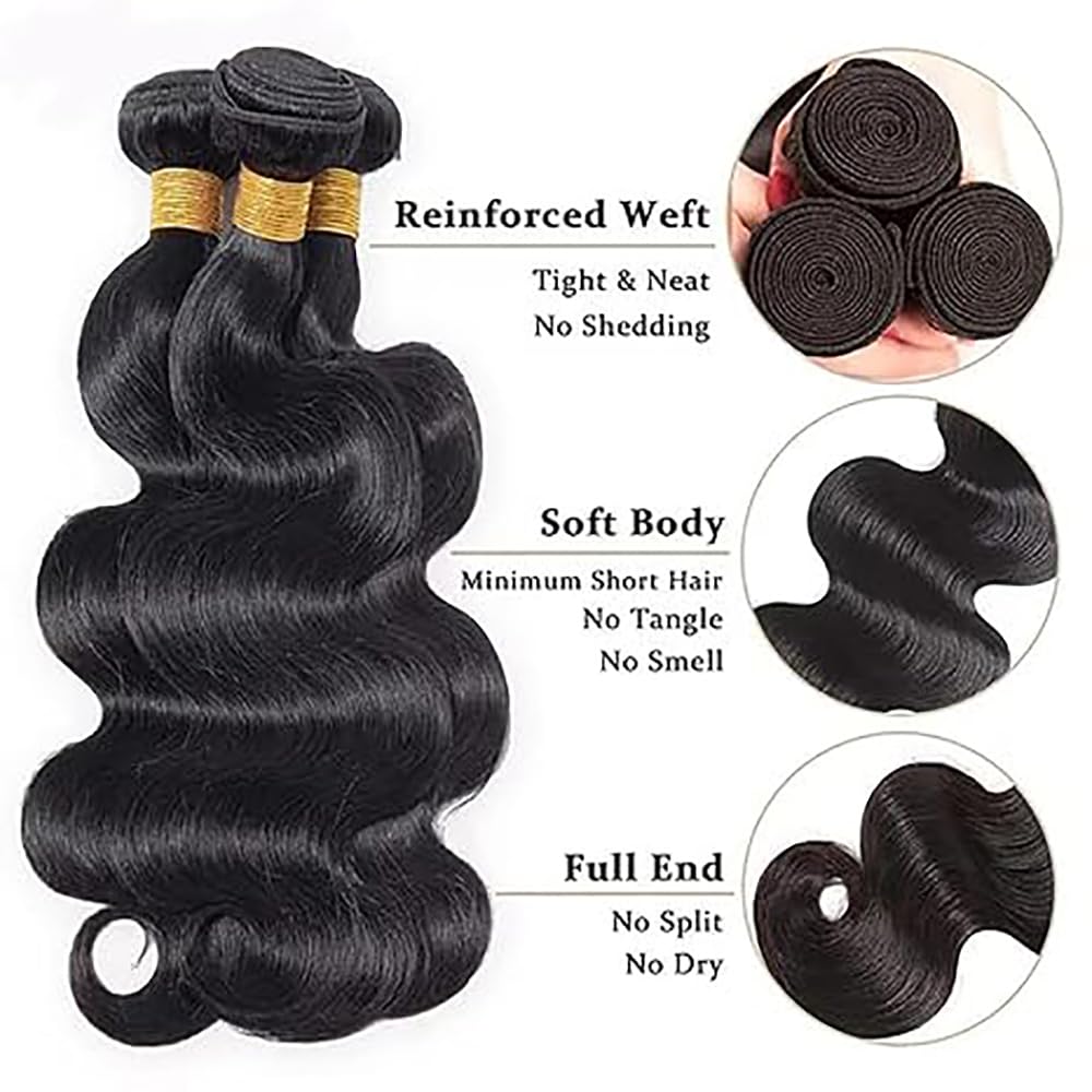 Extensiones de cabello humano Body Wave de pelo humano, mechones de cabello humano, extensiones de cabello humano, doble trama, 50 g/pieza, negro natural #1B, color 18, 20, 50 cm