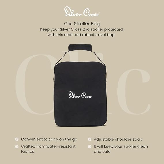 Silver Cross Clic Stroller Bag - Pram Organiser Bag - Travel Bag - Pram Accessories - Water Resistant - Black | Protects Clic 2 from Dirt and Scratches, PVC Base for Extra Protection, Water-Resistant, Adjustable Carry Strap