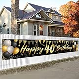 Paquete Incluye--- 1 pieza de pancarta negro dorado de cumpleaños 40 años en la que hay letras de Happy 40th Birthday, decoración perfecta para el sitio de fiesta de cumpleaños de mujeres o hombres.
