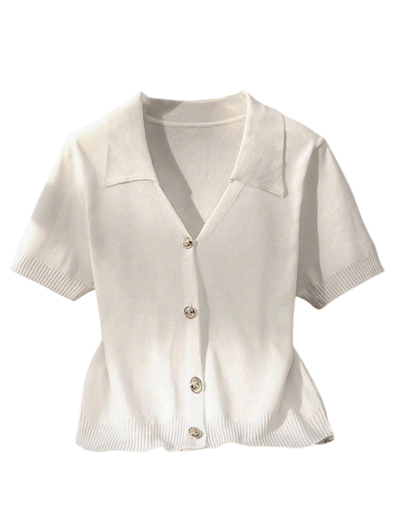 SweatyRocks Womens Old Money Clothes Short Sleeve Cardigans V Neck Button Down Knit Sweater