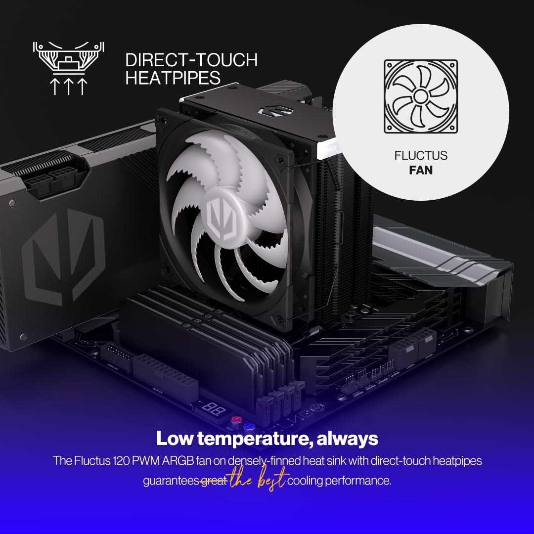 ENDORFY Fera 5 Black ARGB, refroidisseur CPU avec ventilateur 120 mm, ventilateur Fluctus 120 mm ARGB PWM, y compris pâte thermique, refroidisseur am4, refroidisseur Am5, AM4, LGA1700, LGA1200,