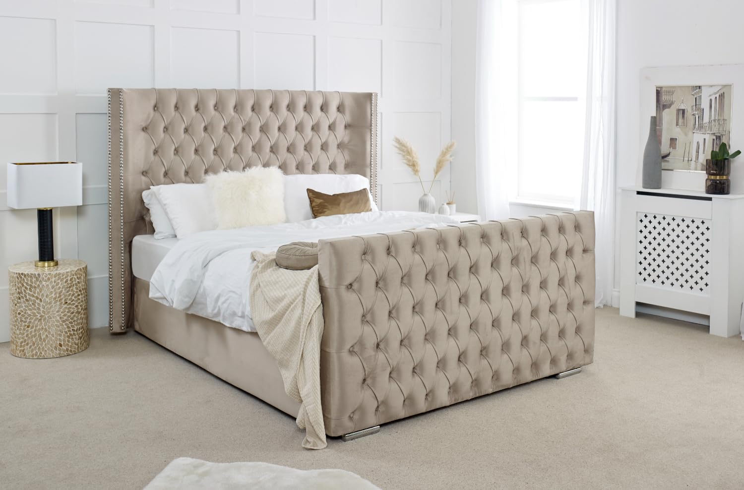 Eleganza Meila Plush Superking Bed Frame - Beige