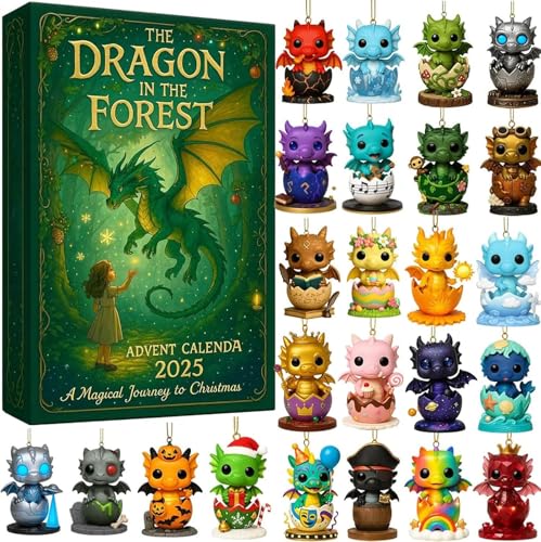Dragon In The Forests Advent Calendars, Dragon Advent Calendars 2025 With 24 3d Acrylic Dragons Pendants, 24 Days The Dragons In Thes Forests Countdown Calendar For Adults Kids