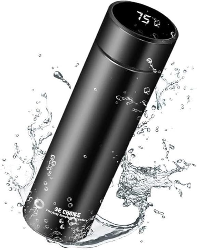 Flask smart temperature display baby kids water bottle insulated thermal digital thermo stainless steel vacuum drink flasks warmer hot & cold drink bottles coffee tea travel mug 500ml led satin black
