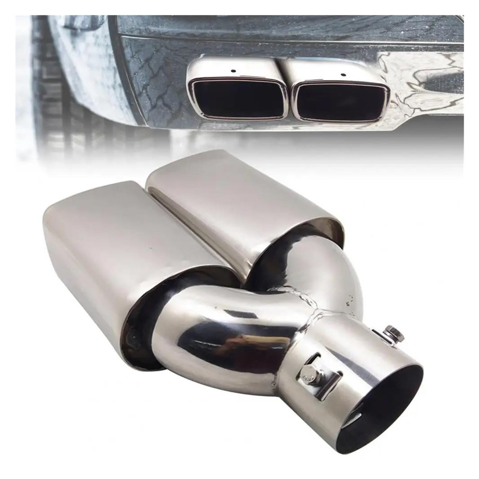 Tubo Flexible Escape Silenciador Tubo Escape Silenciador Tubo De Escape De Doble Salida De Acero Inoxidable Resistente Al Desgaste Con Boca Cuadrada Para Coche Coche Escape