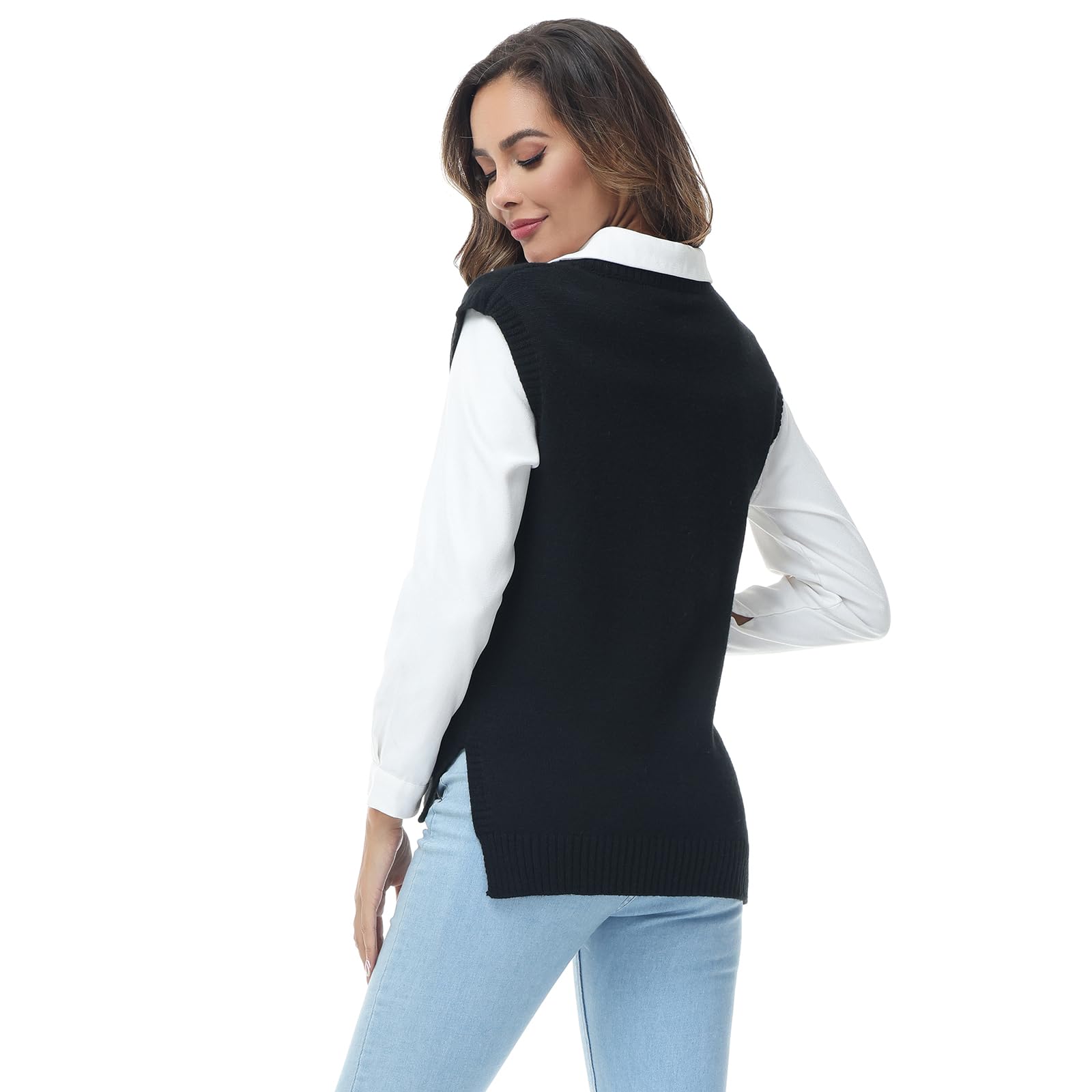 MODFUL Maglia da donna senza maniche con scollo a V, maglione grosso classico